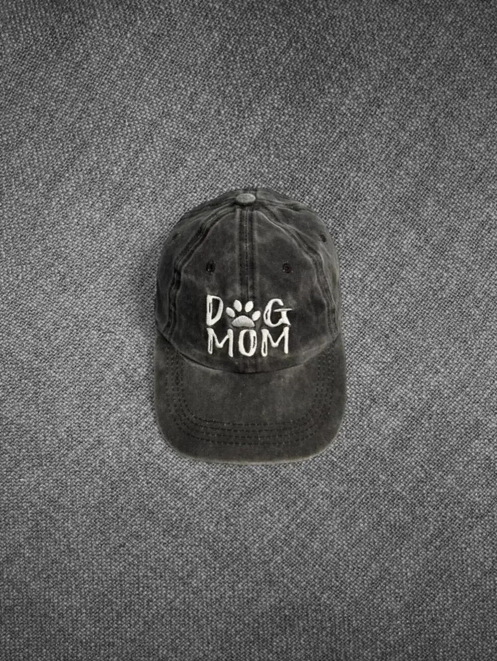 Dog Mom Distressed Black Cotton Baseball Cap